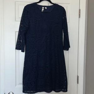 Tacera Navy Lined Lace 3/4 Sleeve Dress Size Medium